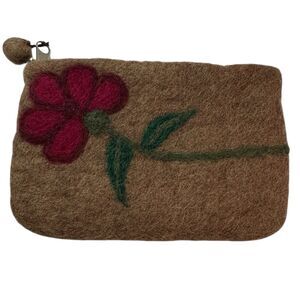 Handmade 100% Wool Nepal Wallet Coin Purse Bag 6x4” Zip Floral Boho Handcrafted